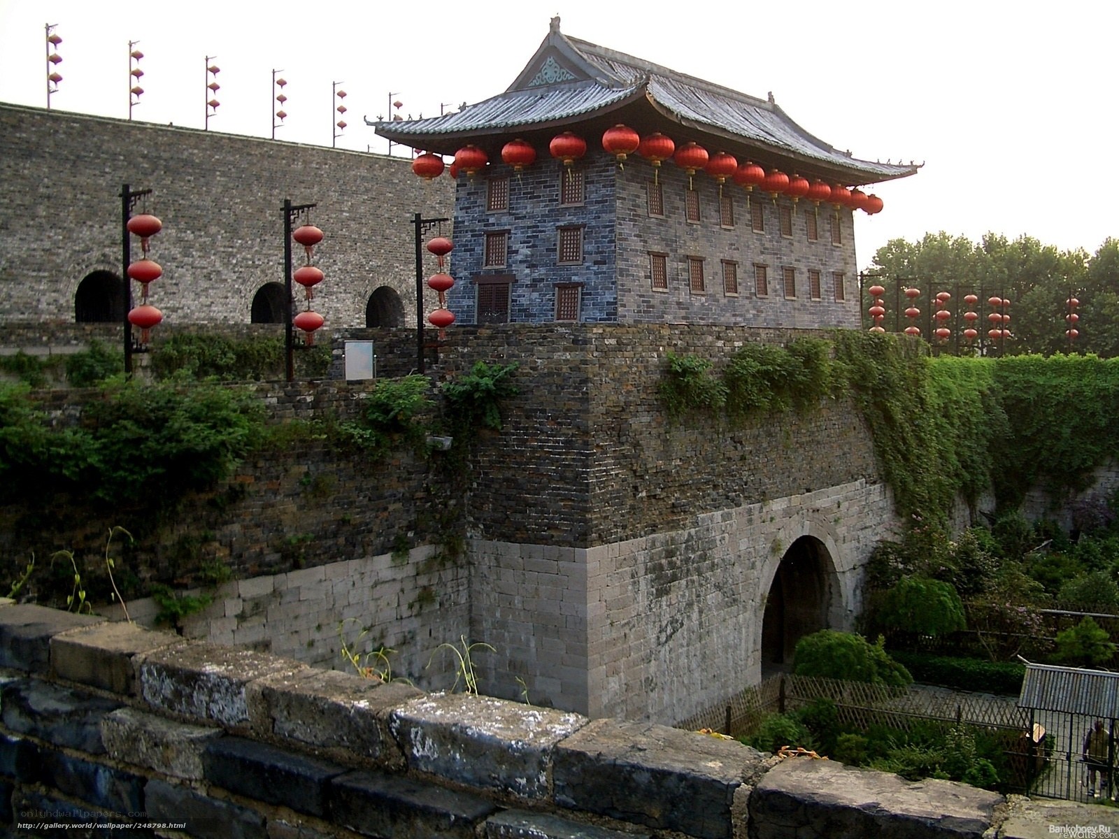 ancient city wall with red lanterns