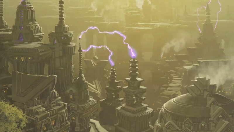 ancient city with lightning