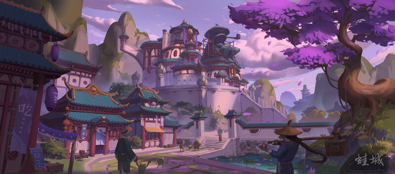 Ancient City with Purple Trees