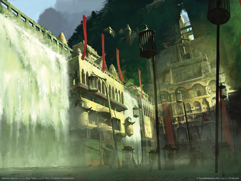 Ancient City with Waterfall — Green
