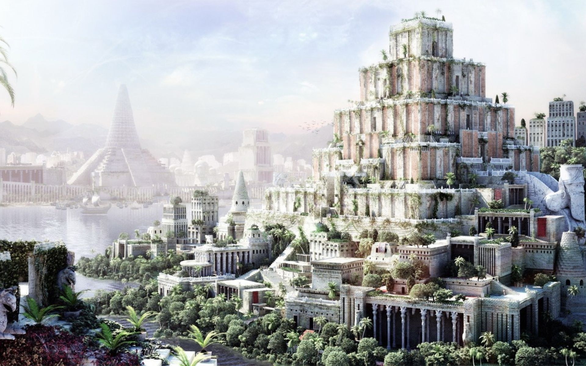 ancient city with ziggurat