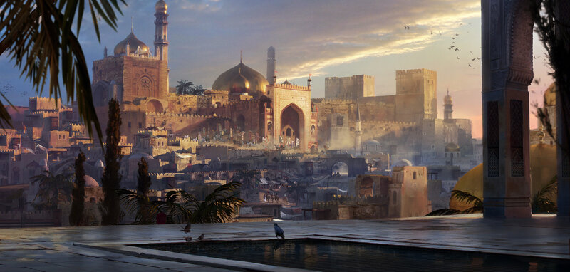 Ancient Cityscape at Sunset — Gold