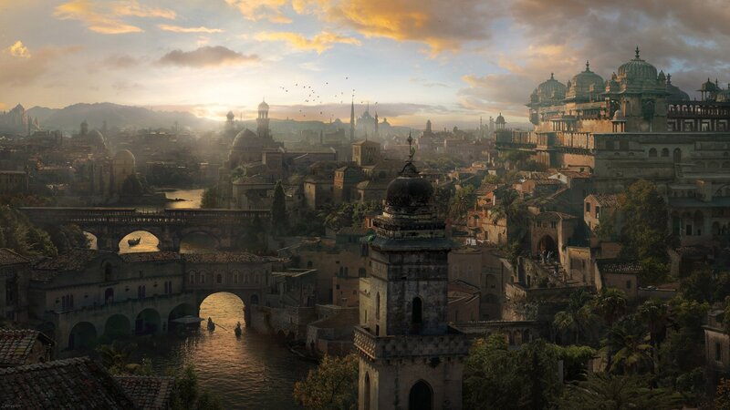 Ancient Cityscape at Sunset