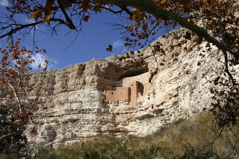 Ancient cliff dwelling in autumn