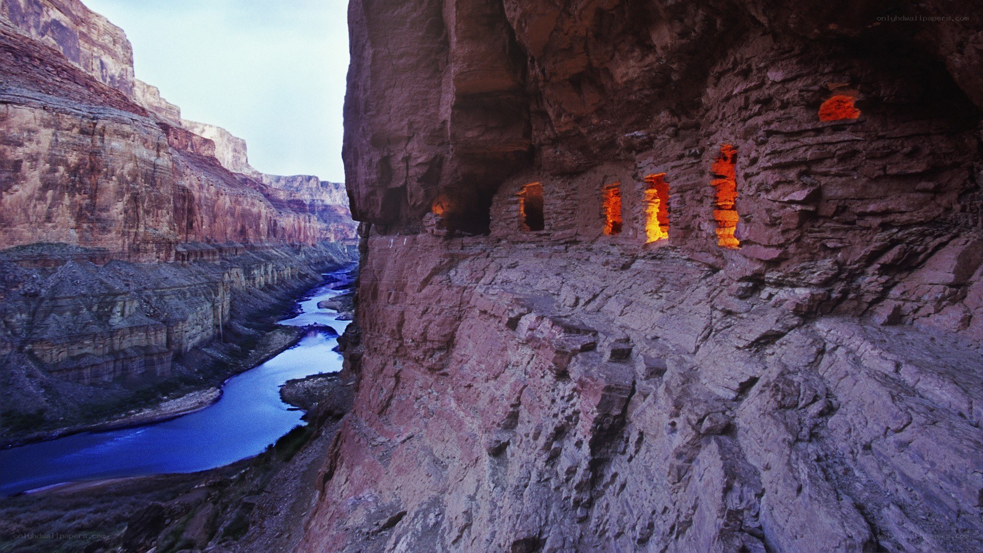 ancient cliff dwellings in canyon
