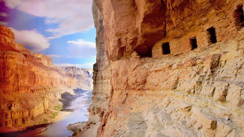ancient cliff dwellings in canyon