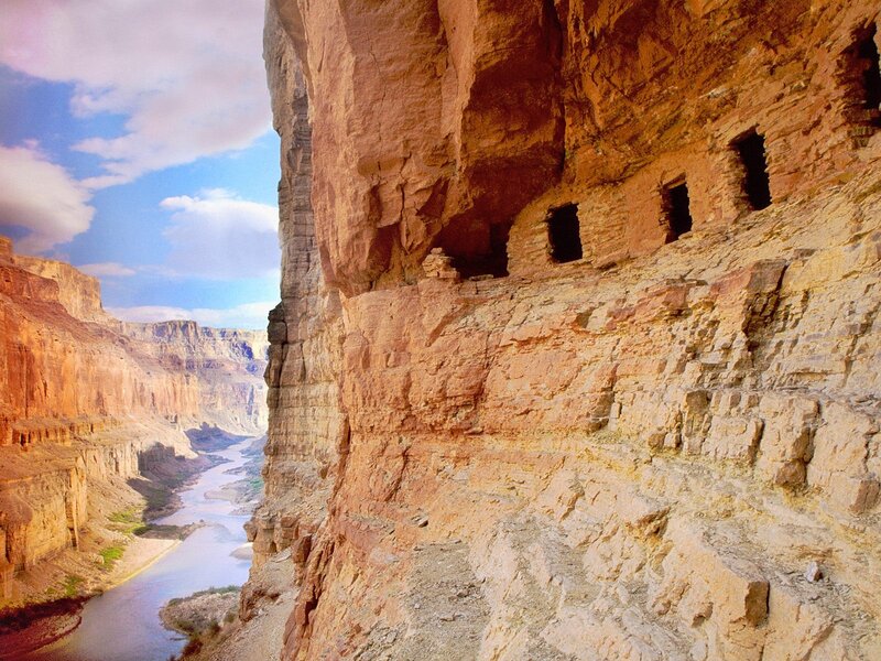 Ancient cliff dwellings in canyon