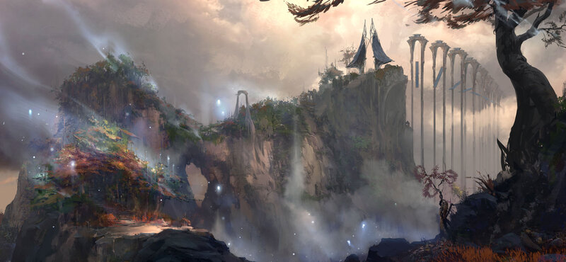Ancient Cliffside City — Gray, Dramatic, Sunset