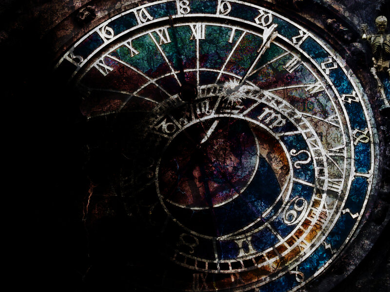 ancient clock with skeleton