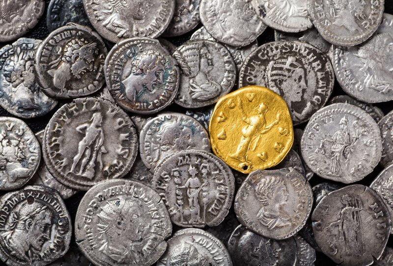 Ancient Coins with Gold Coin