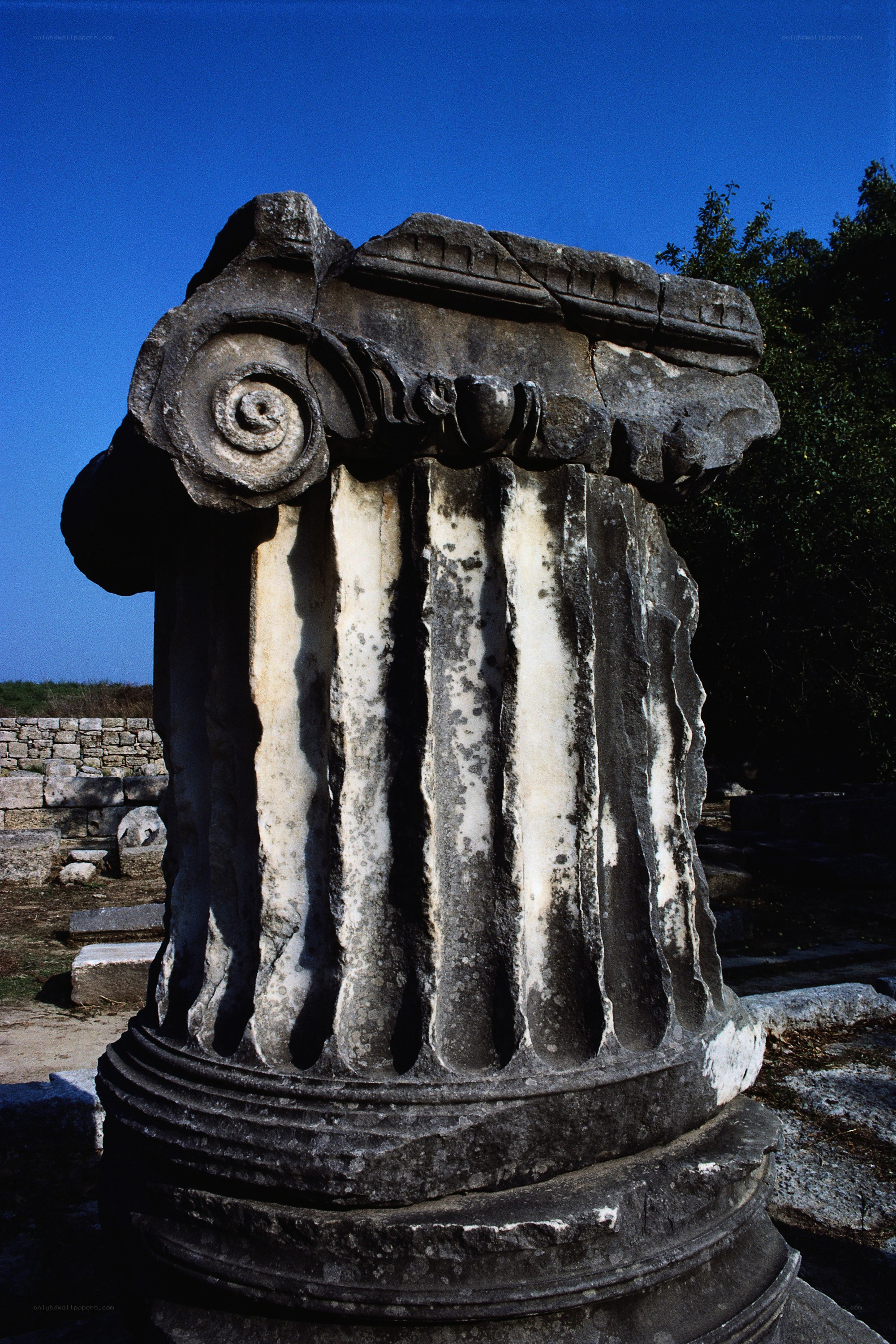 ancient column at archaeological site