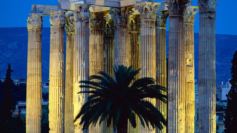 ancient columns at dusk