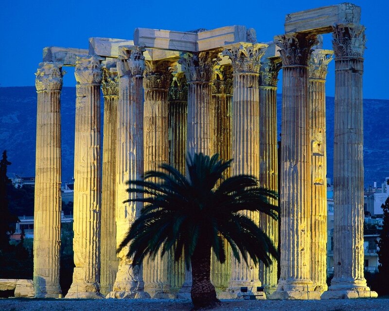 Ancient Columns at Dusk — Blue, Dramatic