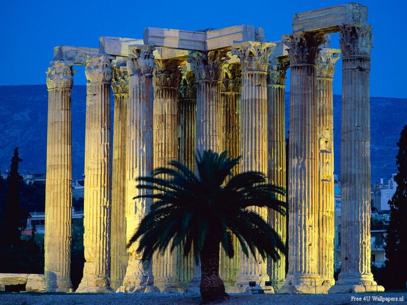 ancient columns at dusk