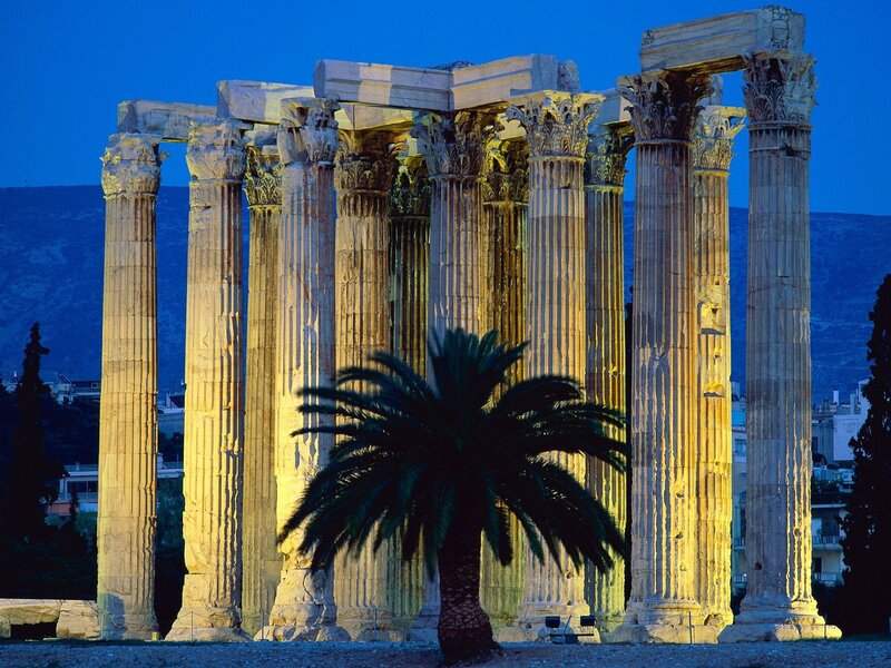 Ancient Columns at Night — Blue, Dramatic, Photograph