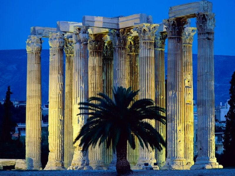 Ancient Columns at Night — Blue, Dramatic