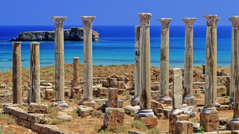Ancient Columns by Sea — Blue