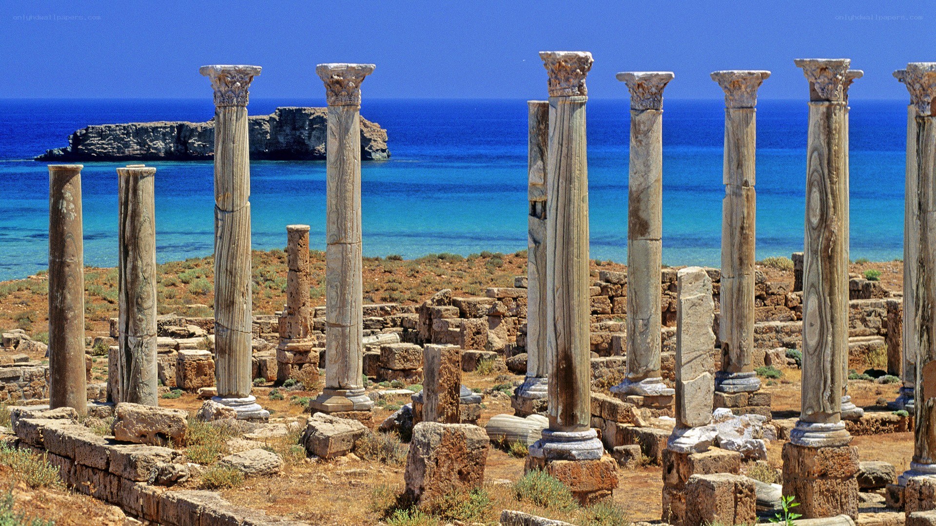 ancient columns by the sea