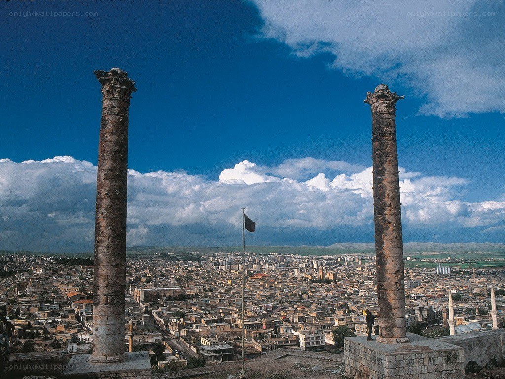ancient columns overlooking city