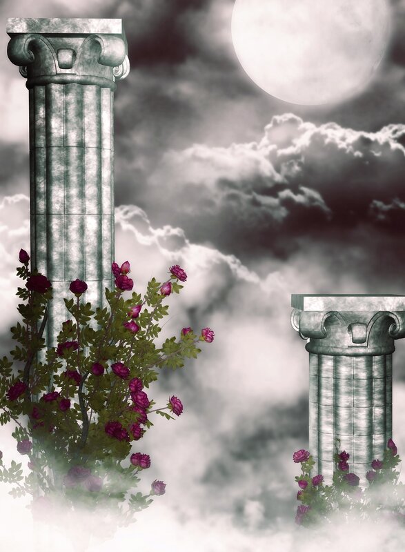 Ancient columns under moonlight
