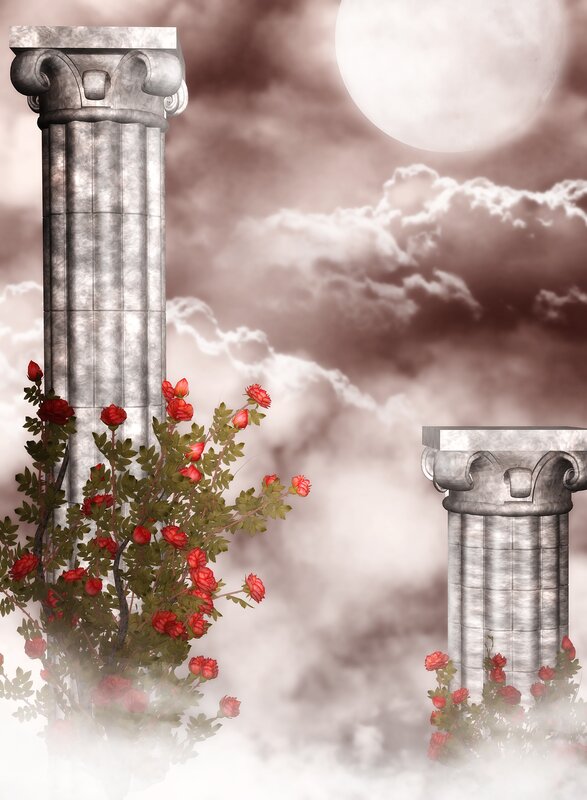 Ancient Columns with Roses