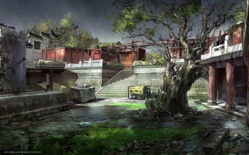 ancient courtyard with generator