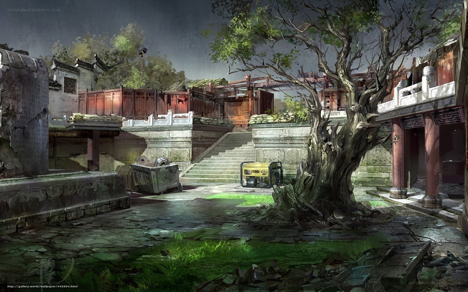ancient courtyard with generator