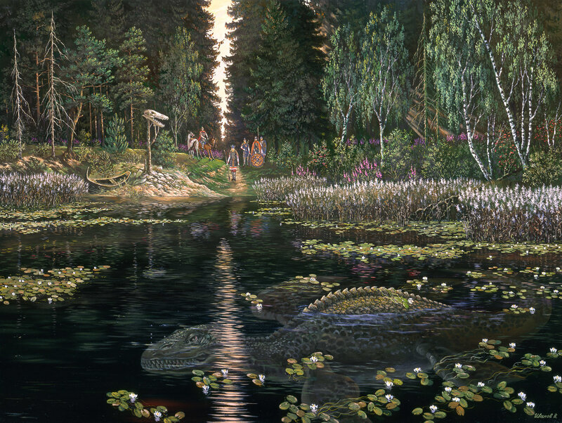Ancient creatures in a forest pond
