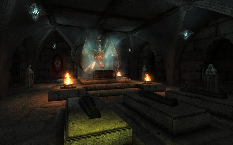 ancient crypt with dragon statue
