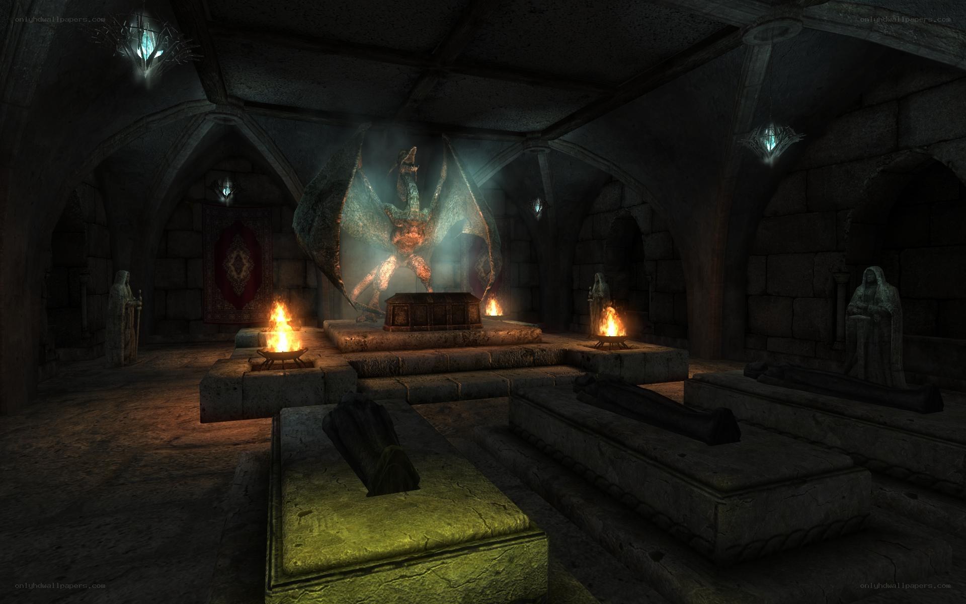 ancient crypt with dragon statue