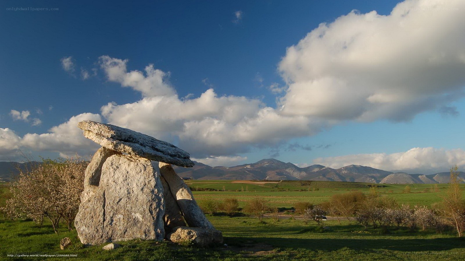 Ancient dolmen in green field