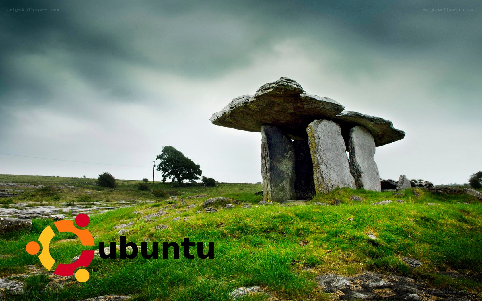 Ancient dolmen under cloudy sky