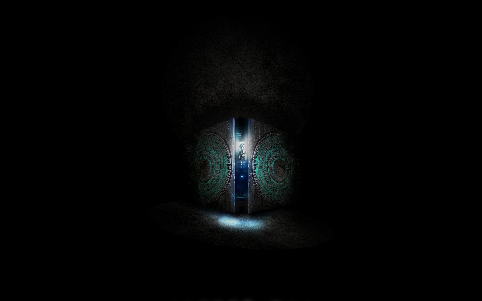 ancient door in dark cave