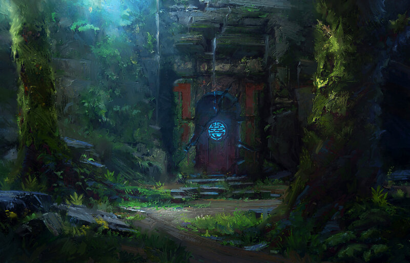 Ancient Door in Jungle — Green