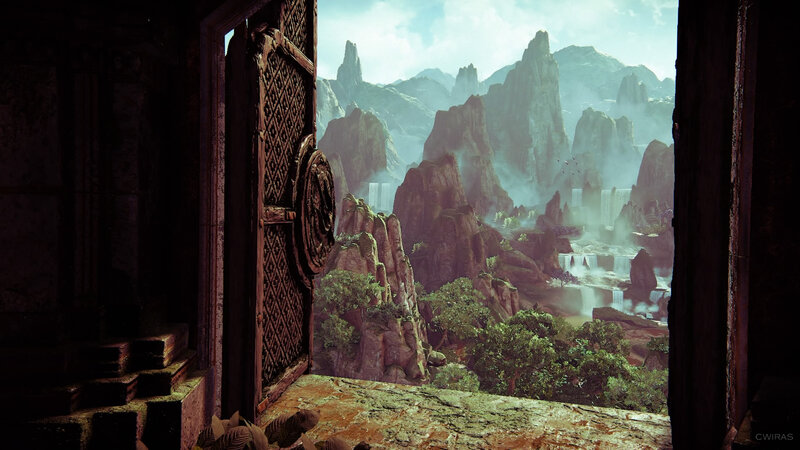 Ancient Door Overlooking Mountains