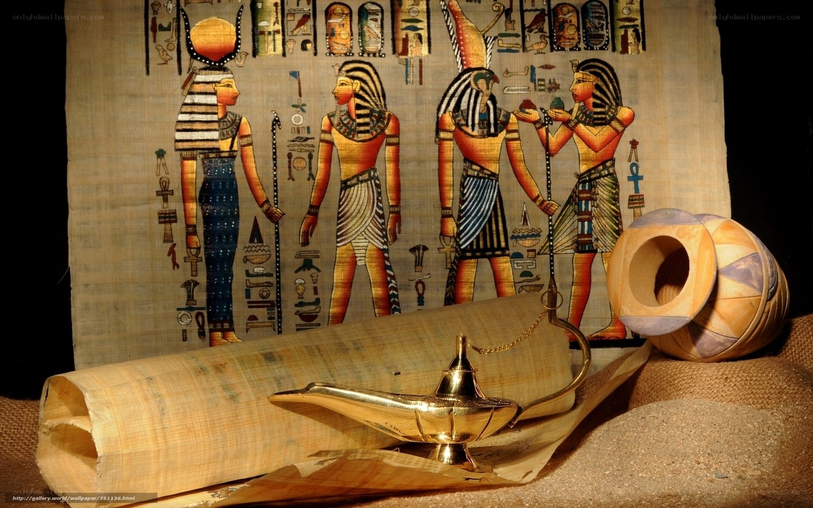 Ancient Egyptian artifacts and papyrus
