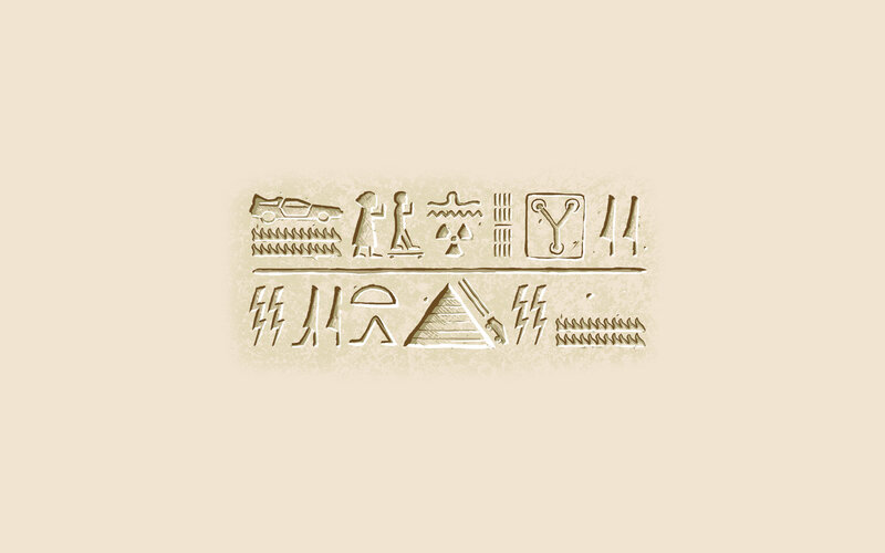 ancient egyptian hieroglyphs with modern symbols