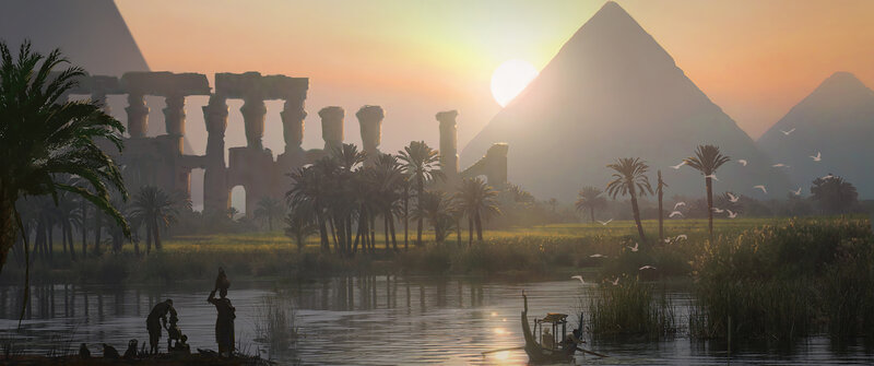 Ancient Egyptian Landscape — Orange, Serene