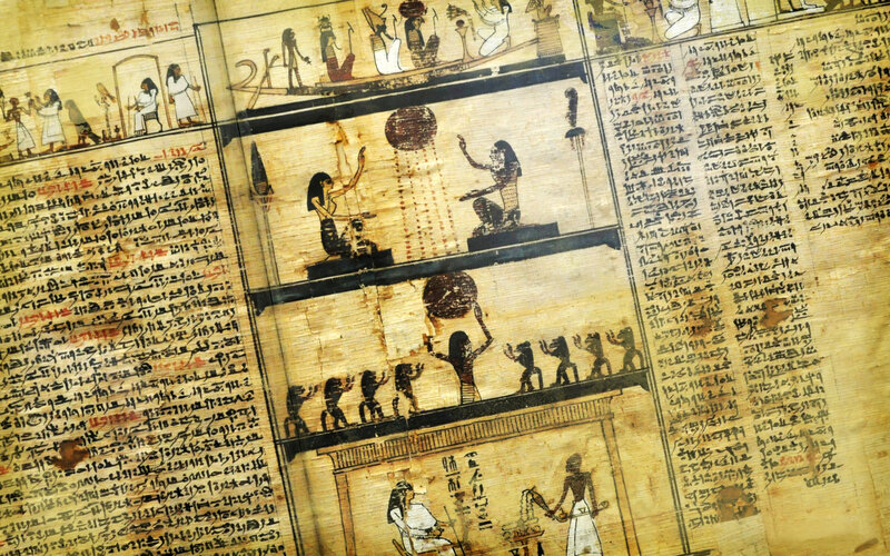 Ancient Egyptian papyrus with hieroglyphs