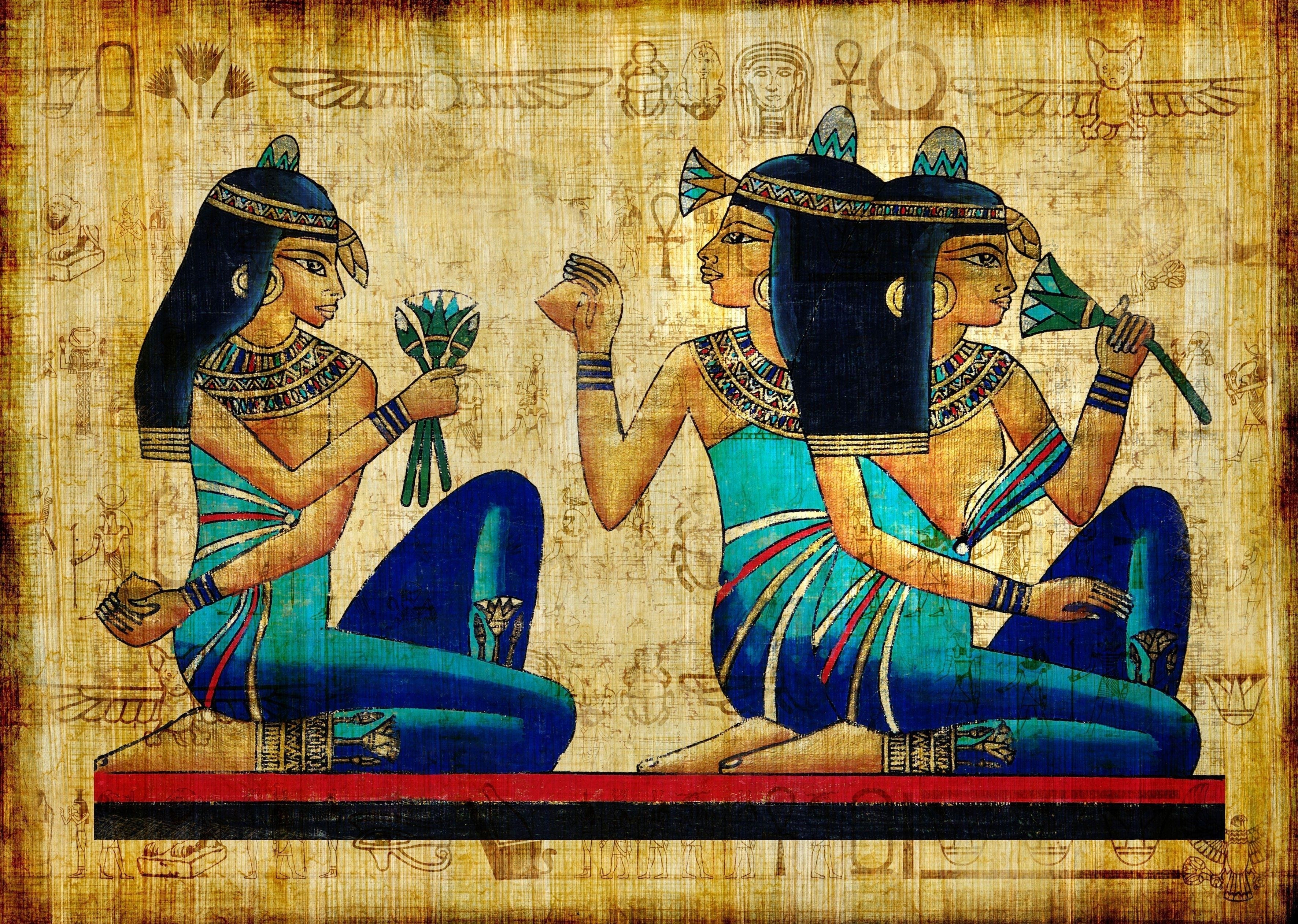 Ancient Egyptian scribes on papyrus