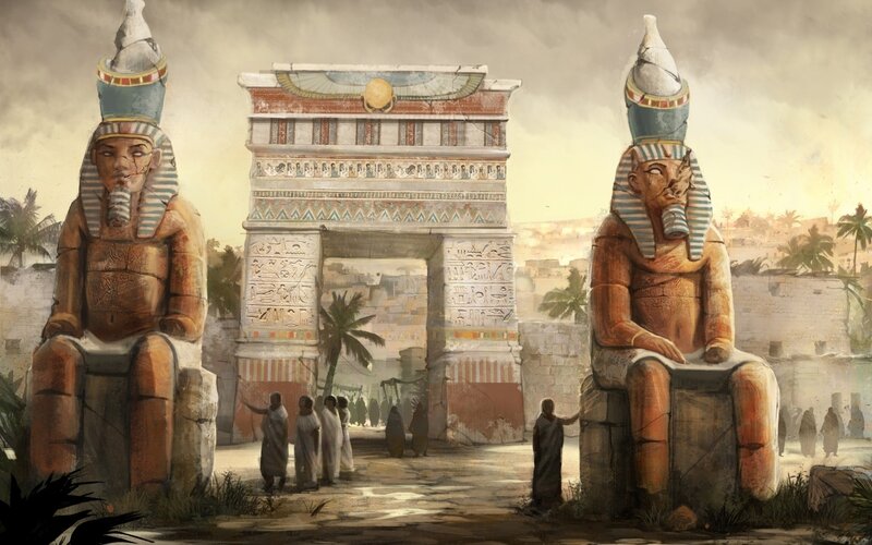 Ancient Egyptian Statues — Brown, Dramatic, Afternoon, Digital Art