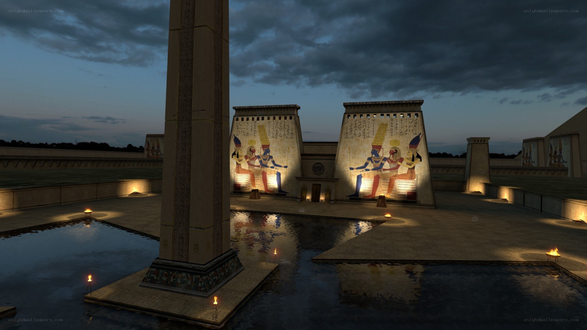 ancient egyptian temple at dusk