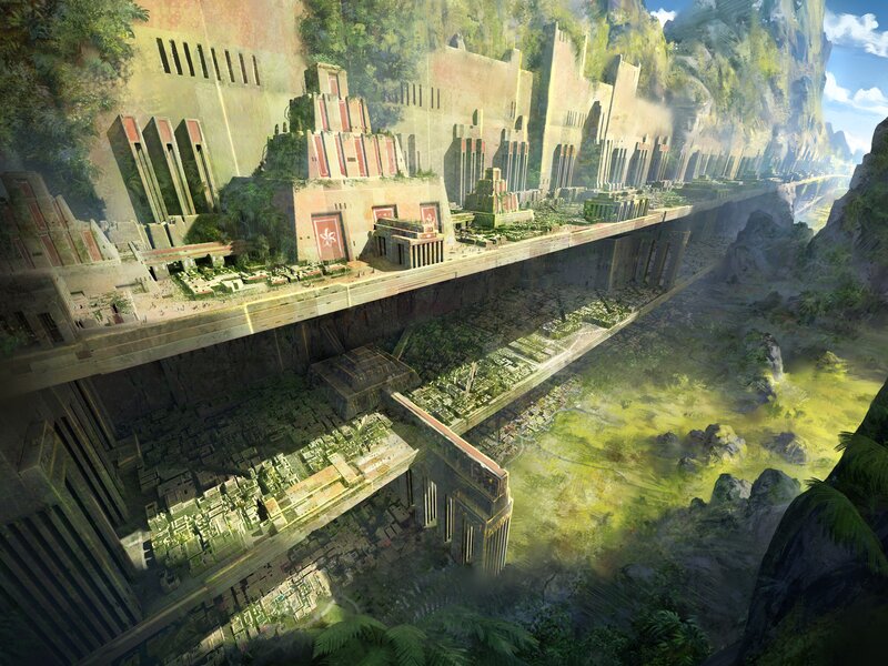 Ancient Floating City — Green, Dramatic