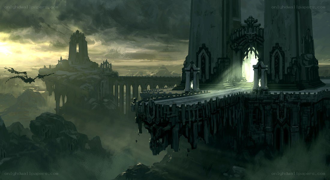 ancient floating fortress at dusk