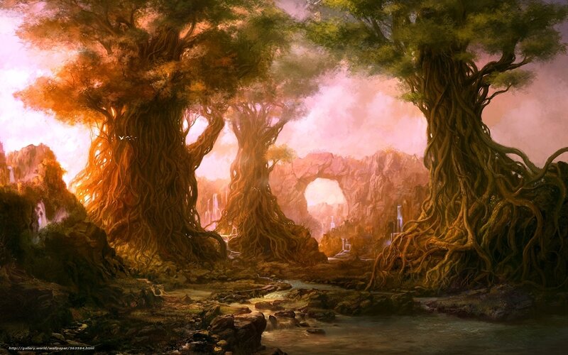 ancient forest with glowing trees