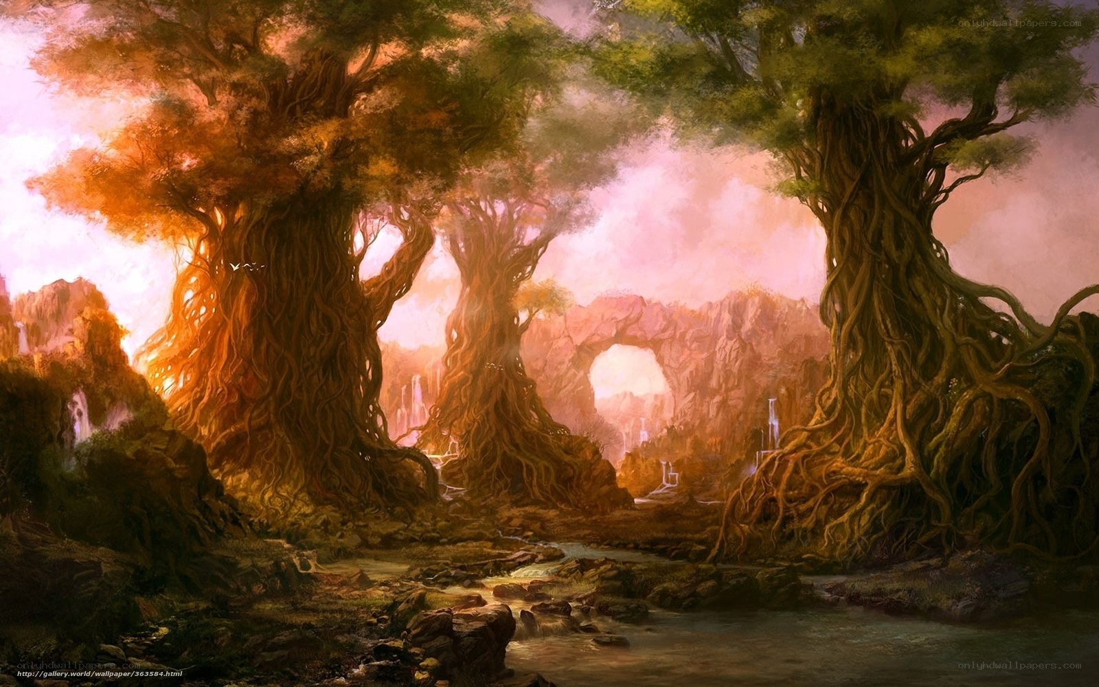 ancient forest with glowing trees