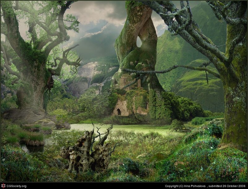 Ancient Forest with Ruins — Green