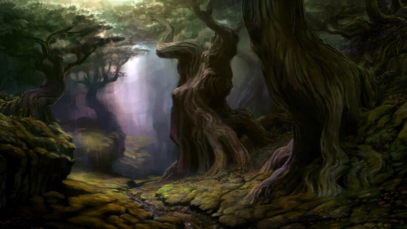 Ancient Forest with Twisted Trees — Green