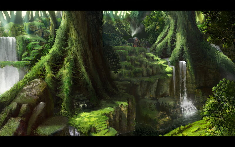 Ancient Forest with Waterfalls