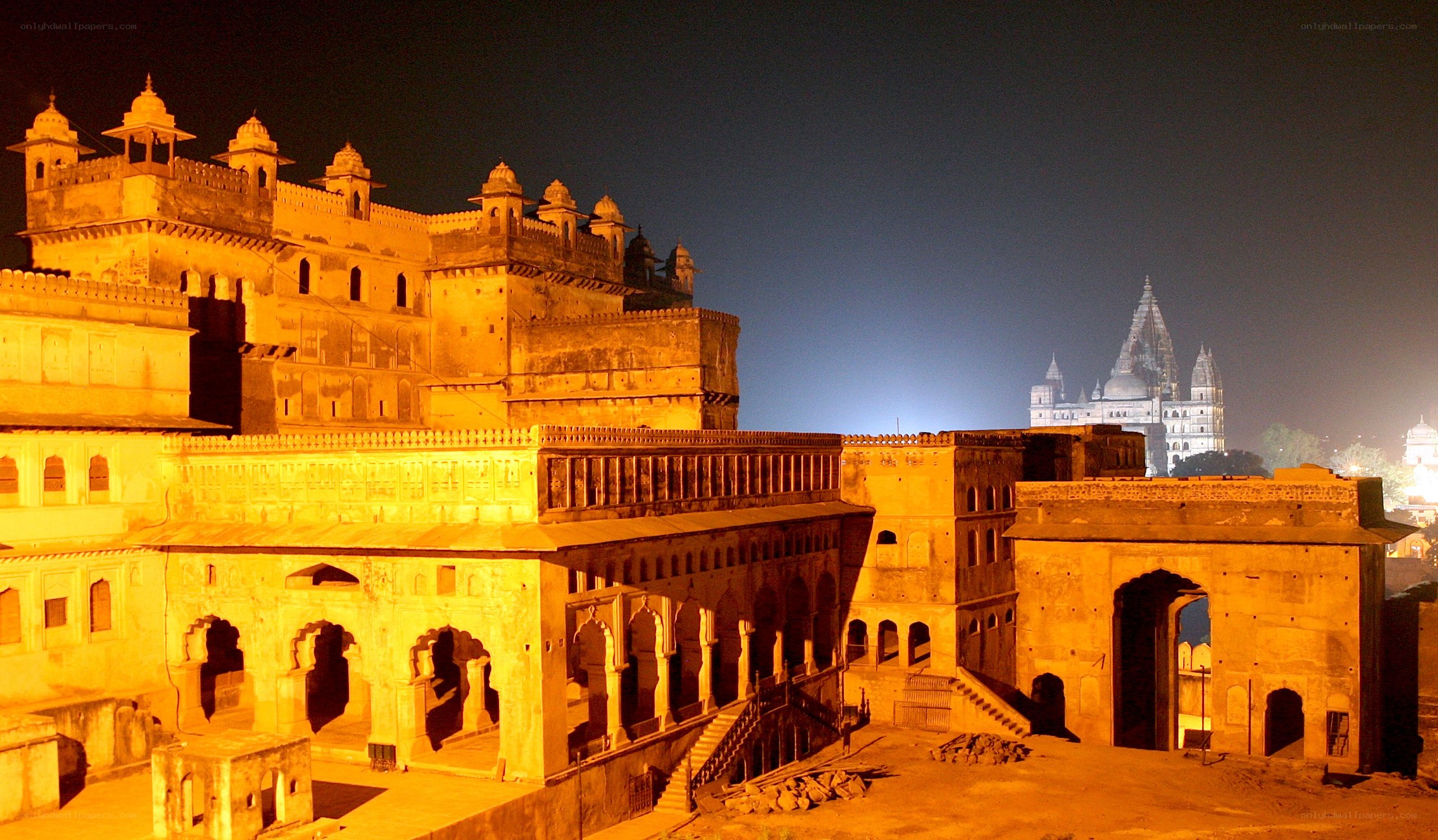 ancient fort at night